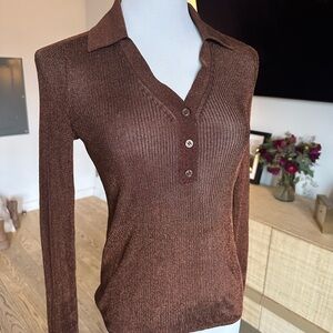 COS Brown Metallic Ribbed Knit Top